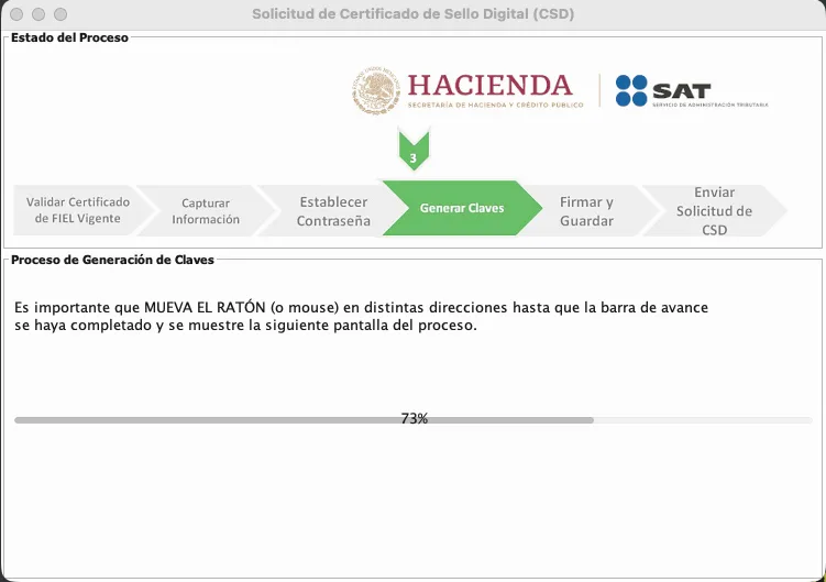Pantalla de generación de entropía moviendo el ratón en Certifica
